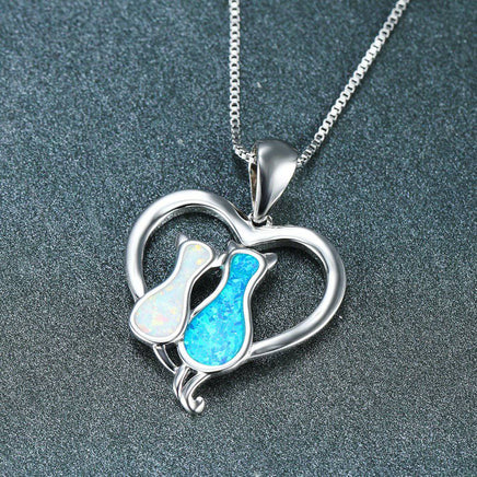 Japanese Cute Cat Opal Pendant Necklace - Fun Gifts & More