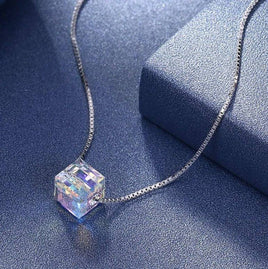 Crystals Aurora Borealis Cube Necklace - Fun Gifts & More