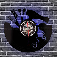 Creative Vinyl Record Wall Clock Haircut Girl 3D Retro Clock Living Room Decoration LED Quartz Wall Clock - Fun Gifts & More