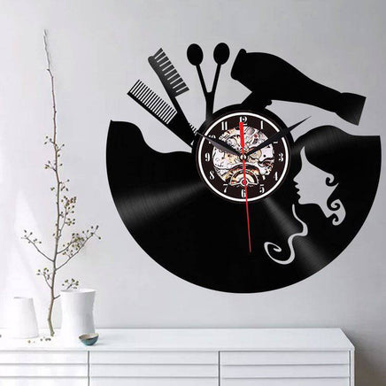 Creative Vinyl Record Wall Clock Haircut Girl 3D Retro Clock Living Room Decoration LED Quartz Wall Clock - Fun Gifts & More