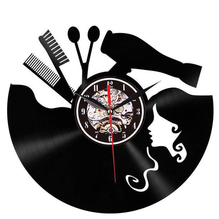 Creative Vinyl Record Wall Clock Haircut Girl 3D Retro Clock Living Room Decoration LED Quartz Wall Clock - Fun Gifts & More