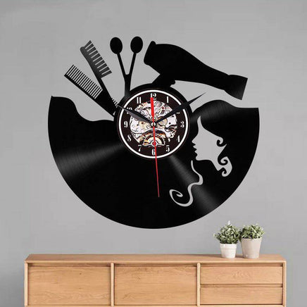 Creative Vinyl Record Wall Clock Haircut Girl 3D Retro Clock Living Room Decoration LED Quartz Wall Clock - Fun Gifts & More