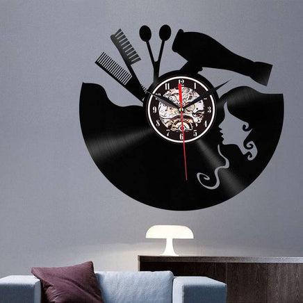 Creative Vinyl Record Wall Clock Haircut Girl 3D Retro Clock Living Room Decoration LED Quartz Wall Clock - Fun Gifts & More