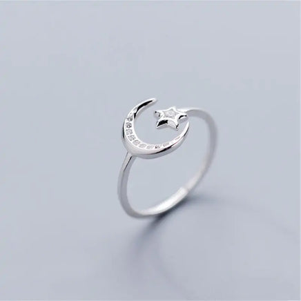 Sterling Silver Moon Star Ring - Fun Gifts & More