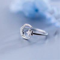 Sterling Silver Moon Star Ring - Fun Gifts & More