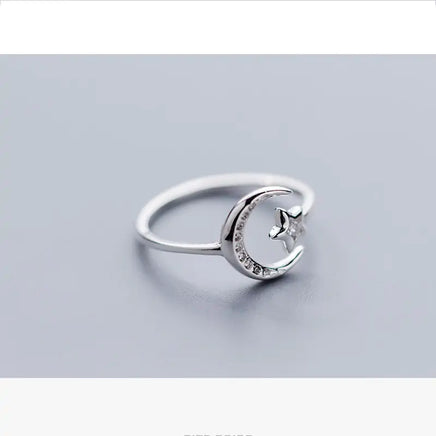 Sterling Silver Moon Star Ring - Fun Gifts & More